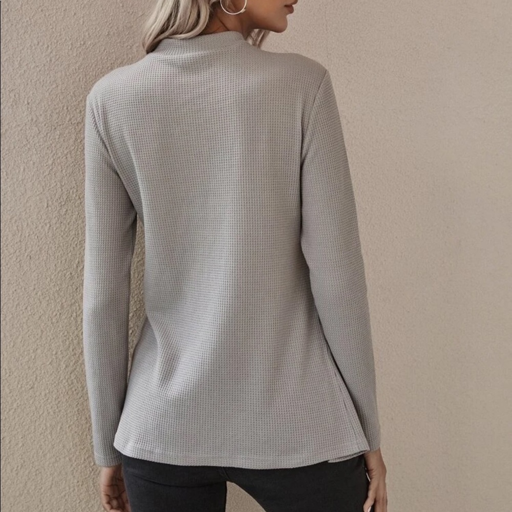 Mockneck split side waffle knit long sleeve top - Picture 2 of 2